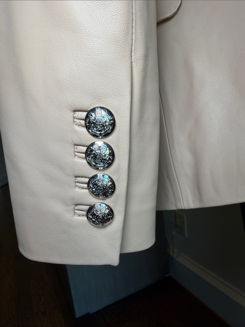 Leather Double-Breasted Blazer in Pale Rose - Picture 5 of 8